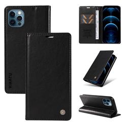 YIKATU Litchi Card Magnetic Automatic Suction Leather Flip Cover for iPhone 12 Pro Max (6.7 inch) - Black