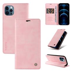 YIKATU Litchi Card Magnetic Automatic Suction Leather Flip Cover for iPhone 12 Pro Max (6.7 inch) - Pink