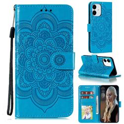 Intricate Embossing Datura Solar Leather Wallet Case for iPhone 13 (6.1 inch) - Blue