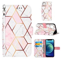 Pink White Stitching Color Marble Leather Wallet Case for iPhone 13 (6.1 inch)
