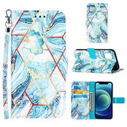 Lake Blue Stitching Color Marble Leather Wallet Case for iPhone 13 (6.1 inch)