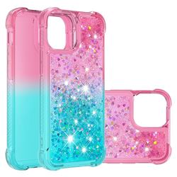 Rainbow Gradient Liquid Glitter Quicksand Sequins Phone Case for iPhone 13 (6.1 inch) - Pink Blue