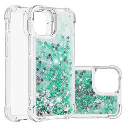 Dynamic Liquid Glitter Sand Quicksand TPU Case for iPhone 13 (6.1 inch) - Green Love Heart