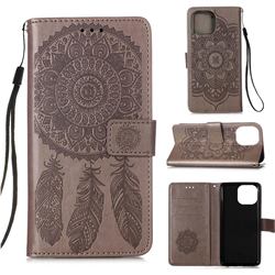Embossing Dream Catcher Mandala Flower Leather Wallet Case for iPhone 13 (6.1 inch) - Gray