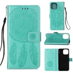 Embossing Dream Catcher Mandala Flower Leather Wallet Case for iPhone 13 (6.1 inch) - Green
