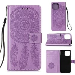 Embossing Dream Catcher Mandala Flower Leather Wallet Case for iPhone 13 (6.1 inch) - Purple