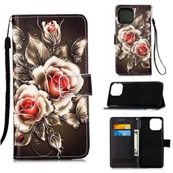 Black Rose Matte Leather Wallet Phone Case for iPhone 13 (6.1 inch)