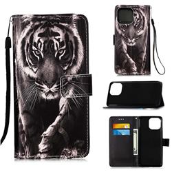Black and White Tiger Matte Leather Wallet Phone Case for iPhone 13 (6.1 inch)