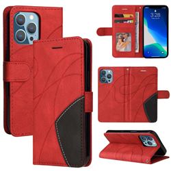 Luxury Two-color Stitching Leather Wallet Case Cover for iPhone 13 (6.1 inch) - Red