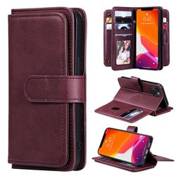 Multi-function Ten Card Slots and Photo Frame PU Leather Wallet Phone Case Cover for iPhone 13 (6.1 inch) - Claret