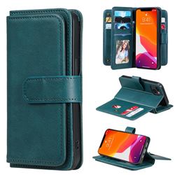 Multi-function Ten Card Slots and Photo Frame PU Leather Wallet Phone Case Cover for iPhone 13 (6.1 inch) - Dark Green