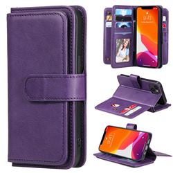 Multi-function Ten Card Slots and Photo Frame PU Leather Wallet Phone Case Cover for iPhone 13 (6.1 inch) - Violet