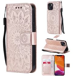 Embossing Sunflower Leather Wallet Case for iPhone 13 (6.1 inch) - Rose Gold