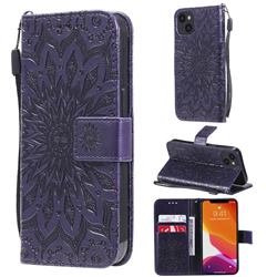 Embossing Sunflower Leather Wallet Case for iPhone 13 (6.1 inch) - Purple