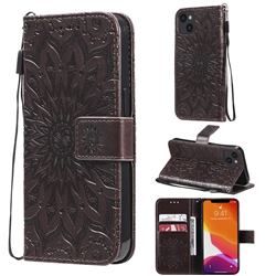 Embossing Sunflower Leather Wallet Case for iPhone 13 (6.1 inch) - Brown