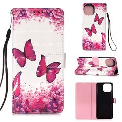 Rose Butterfly 3D Painted Leather Wallet Case for iPhone 13 (6.1 inch)