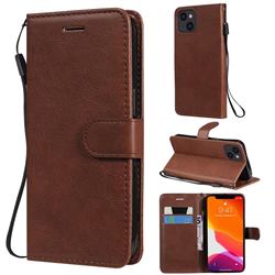Retro Greek Classic Smooth PU Leather Wallet Phone Case for iPhone 13 (6.1 inch) - Brown
