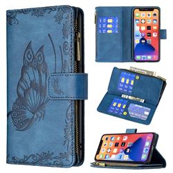 Binfen Color Imprint Vivid Butterfly Buckle Zipper Multi-function Leather Phone Wallet for iPhone 13 (6.1 inch) - Blue