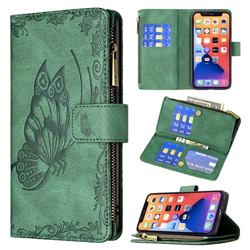 Binfen Color Imprint Vivid Butterfly Buckle Zipper Multi-function Leather Phone Wallet for iPhone 13 (6.1 inch) - Green