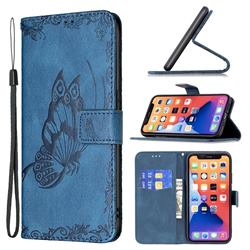 Binfen Color Imprint Vivid Butterfly Leather Wallet Case for iPhone 13 (6.1 inch) - Blue