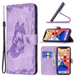 Binfen Color Imprint Vivid Butterfly Leather Wallet Case for iPhone 13 (6.1 inch) - Purple
