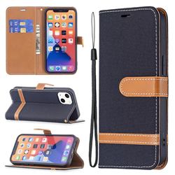 Jeans Cowboy Denim Leather Wallet Case for iPhone 13 (6.1 inch) - Black