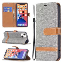 Jeans Cowboy Denim Leather Wallet Case for iPhone 13 (6.1 inch) - Gray