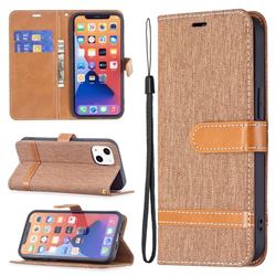 Jeans Cowboy Denim Leather Wallet Case for iPhone 13 (6.1 inch) - Brown