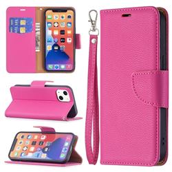 Classic Luxury Litchi Leather Phone Wallet Case for iPhone 13 (6.1 inch) - Rose