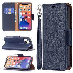 Classic Luxury Litchi Leather Phone Wallet Case for iPhone 13 (6.1 inch) - Blue