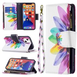 Seven-color Flowers Binfen Color BF03 Retro Zipper Leather Wallet Phone Case for iPhone 13 (6.1 inch)