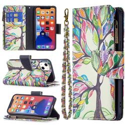 The Tree of Life Binfen Color BF03 Retro Zipper Leather Wallet Phone Case for iPhone 13 (6.1 inch)