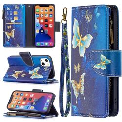 Golden Butterflies Binfen Color BF03 Retro Zipper Leather Wallet Phone Case for iPhone 13 (6.1 inch)