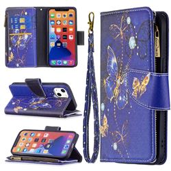 Purple Butterfly Binfen Color BF03 Retro Zipper Leather Wallet Phone Case for iPhone 13 (6.1 inch)