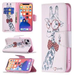 Glasses Giraffe Leather Wallet Case for iPhone 13 (6.1 inch)
