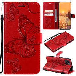 Embossing 3D Butterfly Leather Wallet Case for iPhone 13 (6.1 inch) - Red