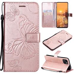 Embossing 3D Butterfly Leather Wallet Case for iPhone 13 (6.1 inch) - Rose Gold