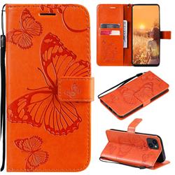 Embossing 3D Butterfly Leather Wallet Case for iPhone 13 (6.1 inch) - Orange
