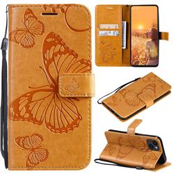Embossing 3D Butterfly Leather Wallet Case for iPhone 13 (6.1 inch) - Yellow