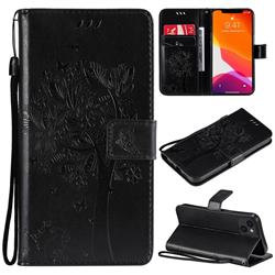 Embossing Butterfly Tree Leather Wallet Case for iPhone 13 (6.1 inch) - Black