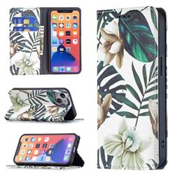 Flower Leaf Slim Magnetic Attraction Wallet Flip Cover for iPhone 13 (6.1 inch)