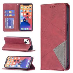 Prismatic Slim Magnetic Sucking Stitching Wallet Flip Cover for iPhone 13 (6.1 inch) - Red
