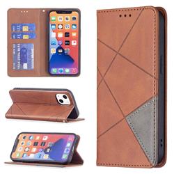 Prismatic Slim Magnetic Sucking Stitching Wallet Flip Cover for iPhone 13 (6.1 inch) - Brown