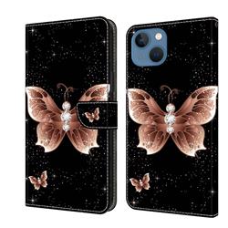 Black Diamond Butterfly Crystal PU Leather Protective Wallet Case Cover for iPhone 13 (6.1 inch)