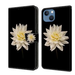White Flower Crystal PU Leather Protective Wallet Case Cover for iPhone 13 (6.1 inch)