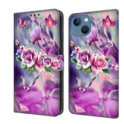 Flower Butterflies Crystal PU Leather Protective Wallet Case Cover for iPhone 13 (6.1 inch)