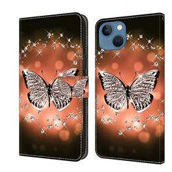 Crystal Butterfly Crystal PU Leather Protective Wallet Case Cover for iPhone 13 (6.1 inch)