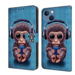 Cute Orangutan Crystal PU Leather Protective Wallet Case Cover for iPhone 13 (6.1 inch)