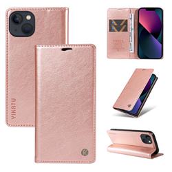 YIKATU Litchi Card Magnetic Automatic Suction Leather Flip Cover for iPhone 13 (6.1 inch) - Rose Gold