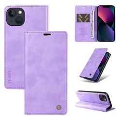 YIKATU Litchi Card Magnetic Automatic Suction Leather Flip Cover for iPhone 13 (6.1 inch) - Purple